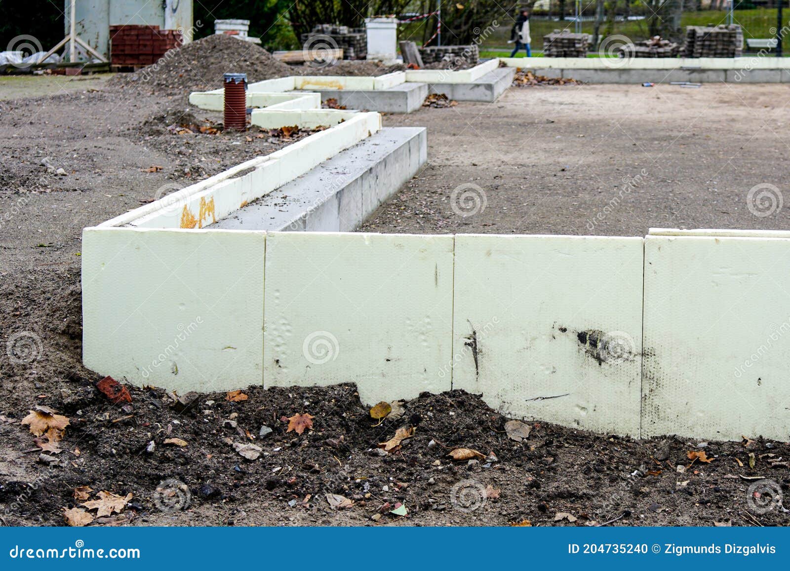 Thermal Insulation of House Foundations with Foam Plates Stock Photo