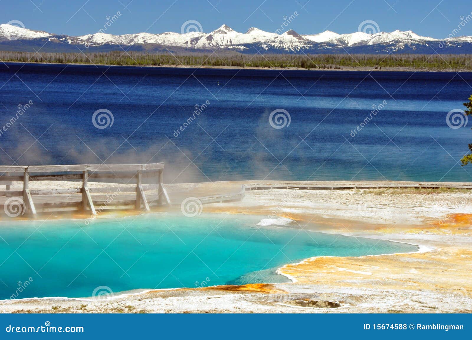 Thermal Pool & Yellowstone Lake Stock Photo Image of geyser, lake 15674588