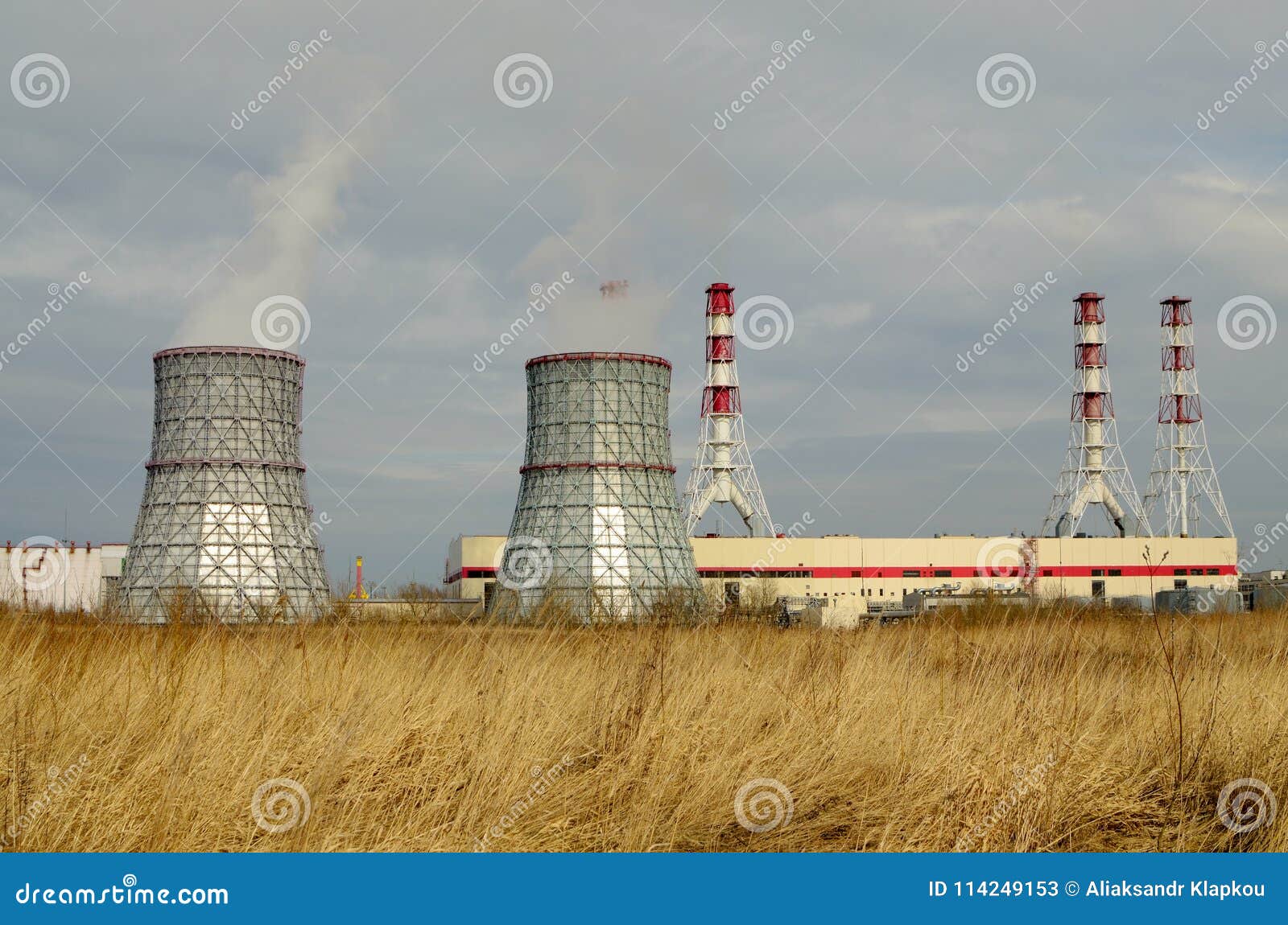 Thermal Power Station Stands in the Field Stock Image - Image of