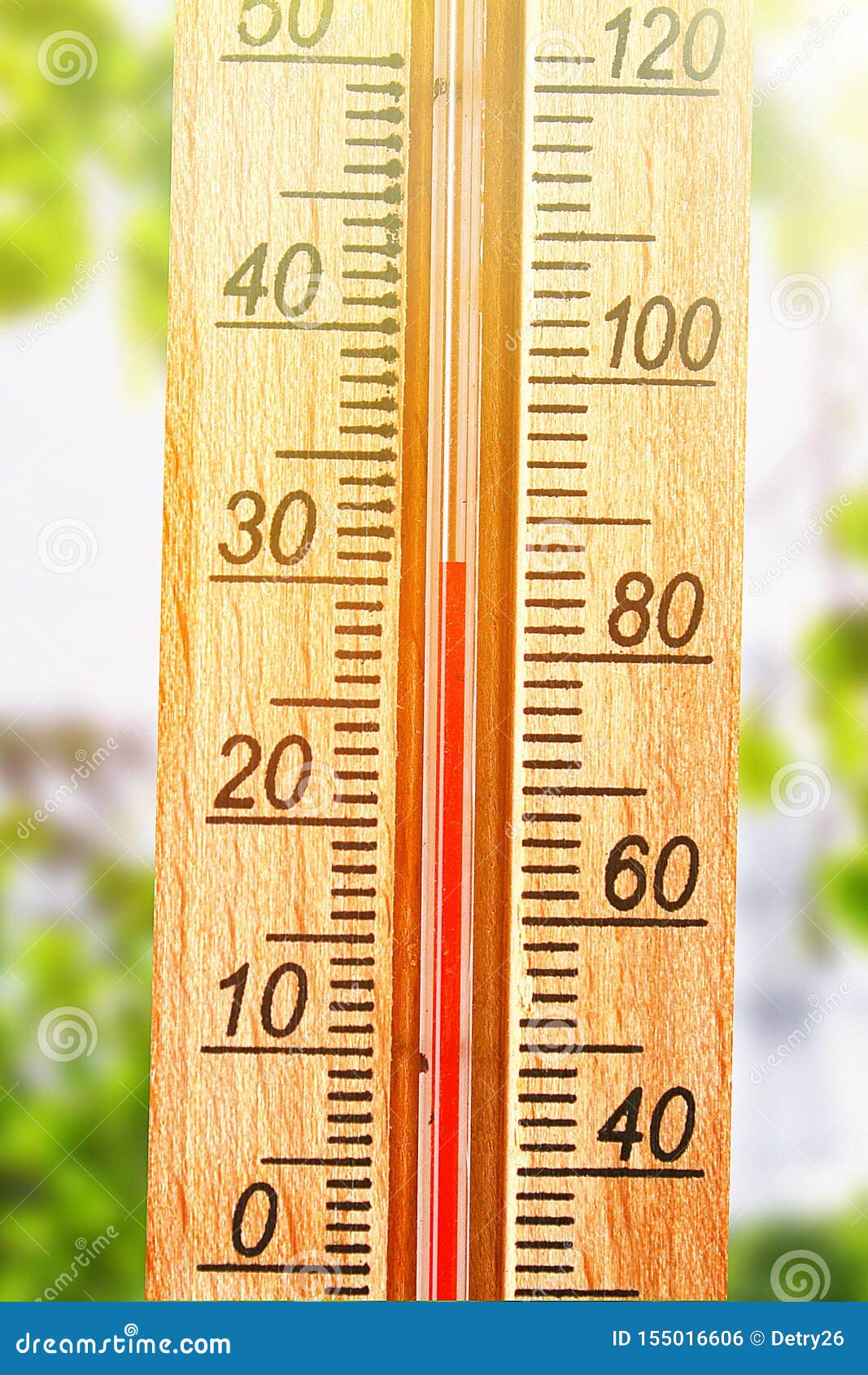 Thermometer Displaying High 30 Degree Hot Temperatures in Sun Summer
