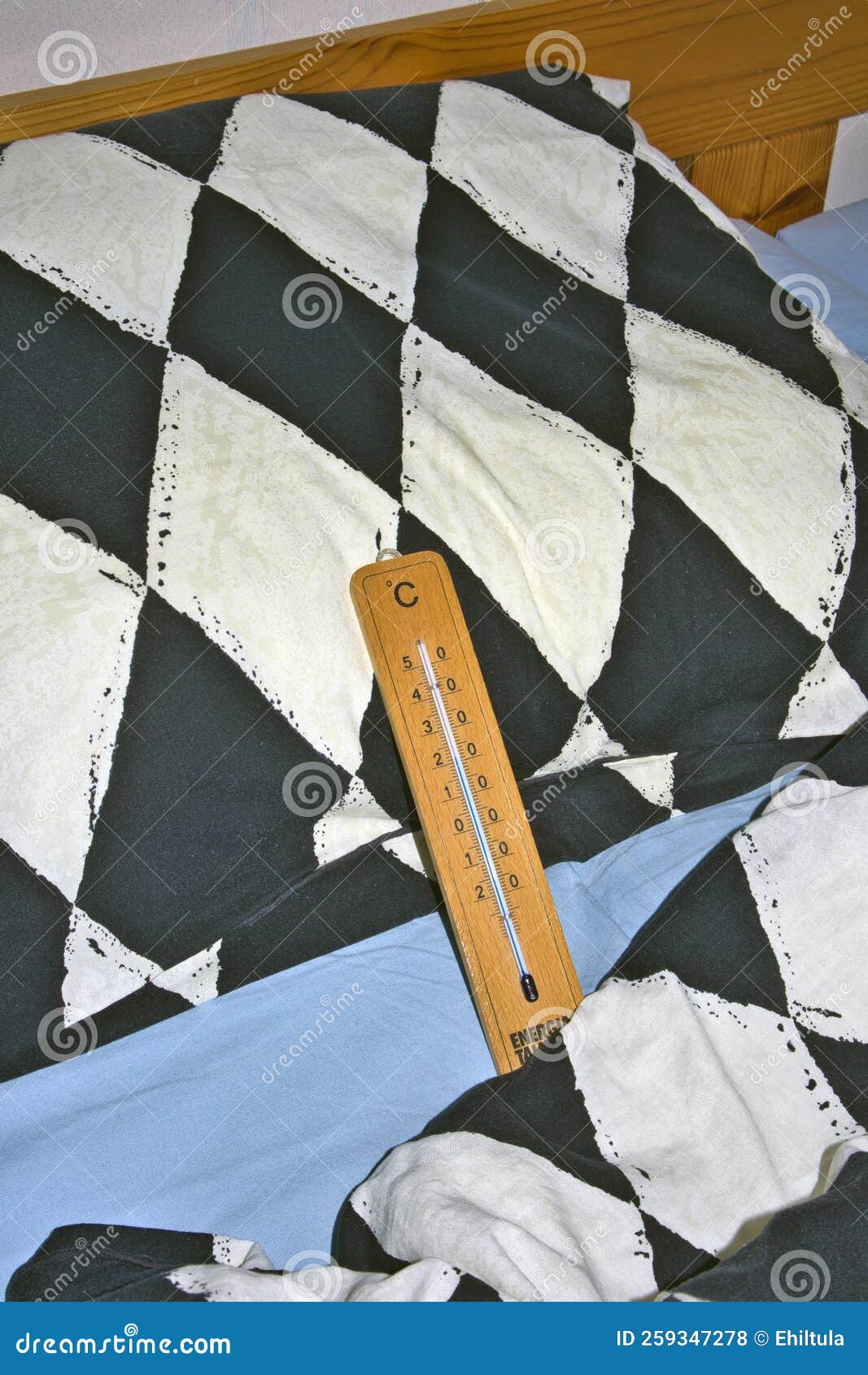 Thermometer on Empty Bed Measuring Room Temperature Editorial Stock