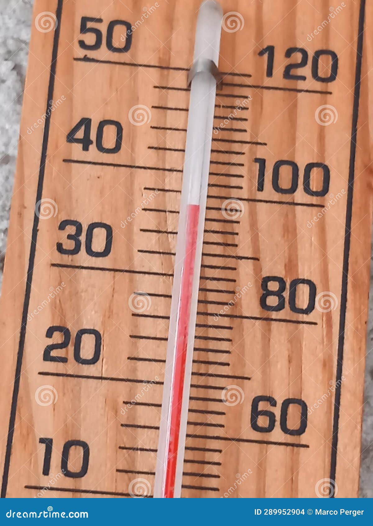Thermometer Indicating High Temperatures in Summer Stock Photo Image
