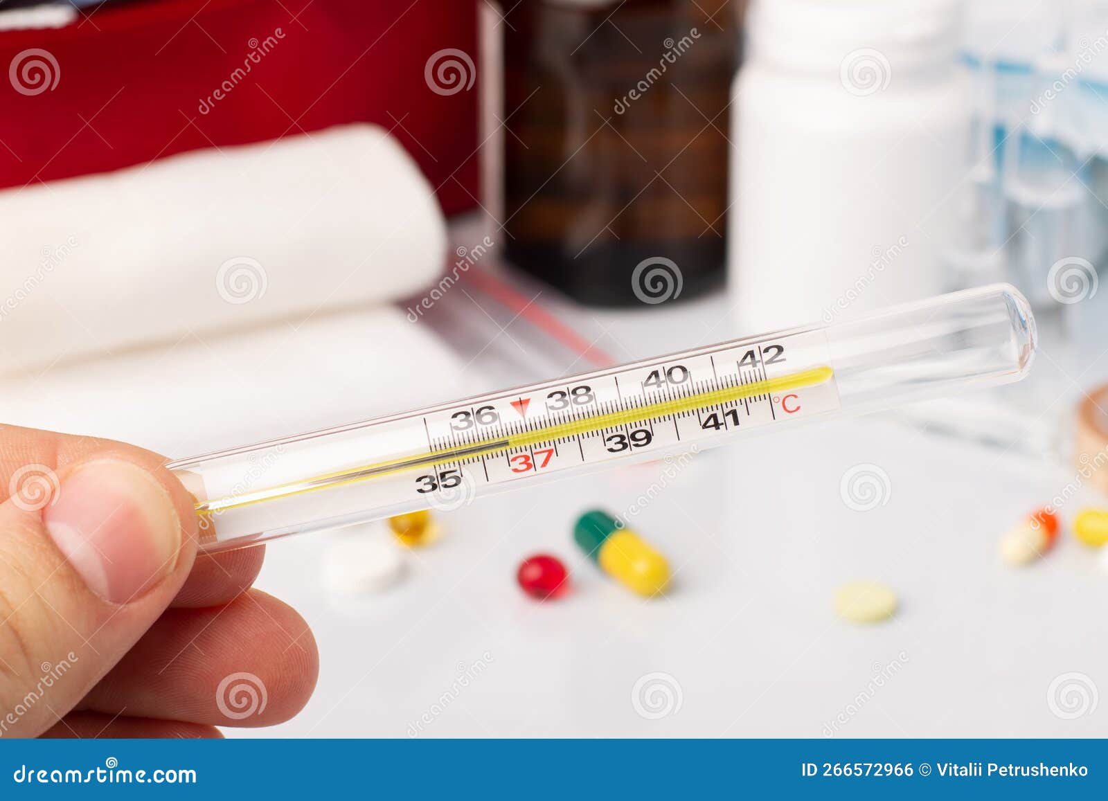Thermometer with Perfect 36.6 Celsius Degrees Stock Photo - Image of