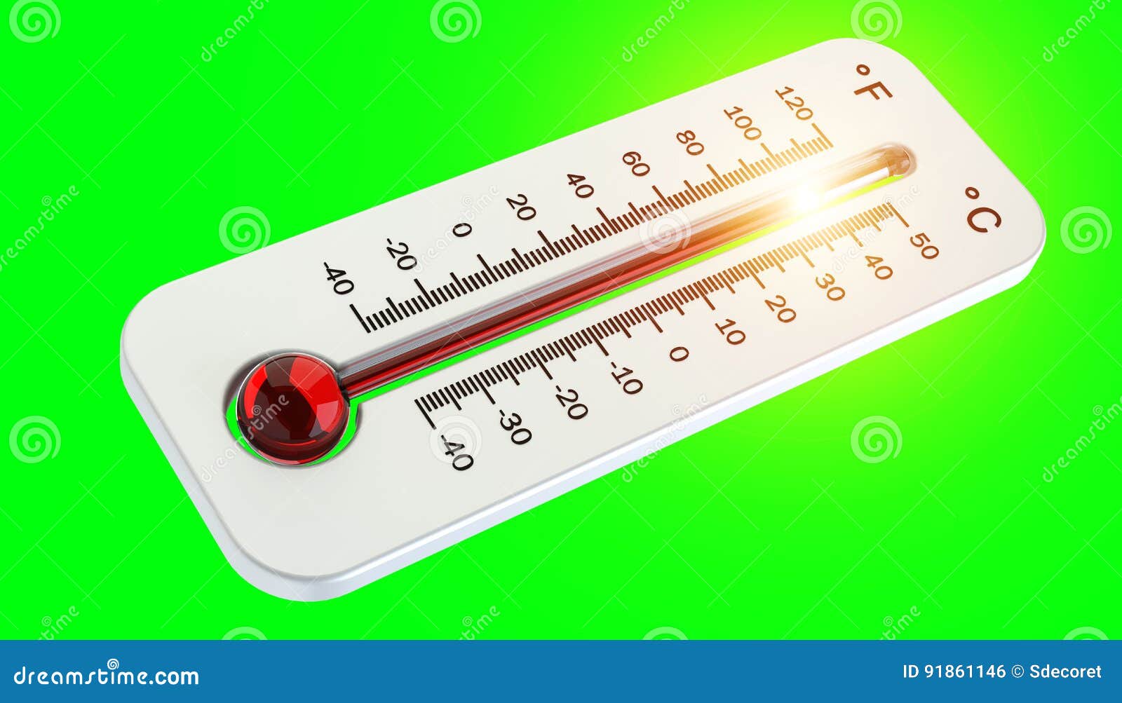 Thermometer with Red Temperature Rise 3D Rendering Stock Illustration