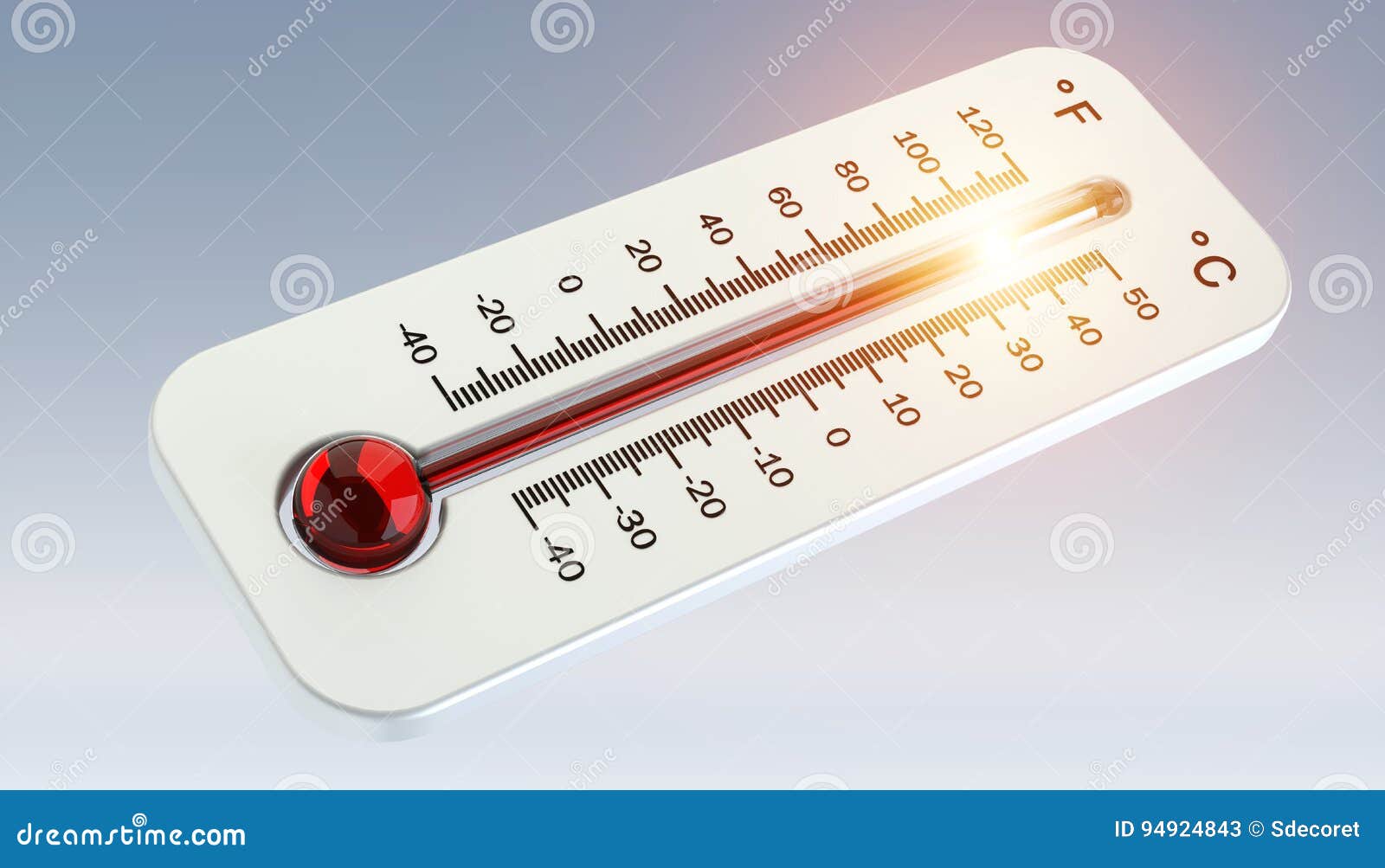 Thermometer with Red Temperature Rise 3D Rendering Stock Illustration