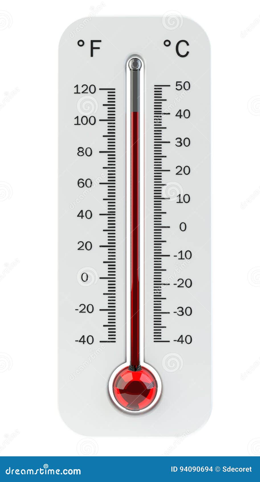 Thermometer with Red Temperature Rise 3D Rendering Stock Illustration