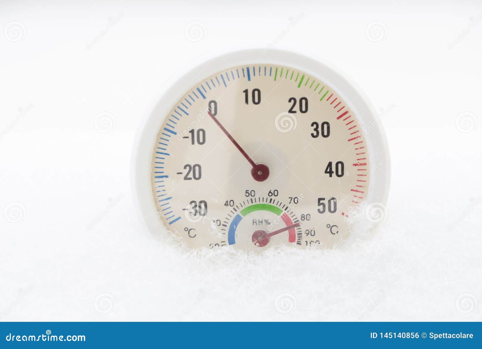 Thermometer on Snow Shows Low Temperatures in Celsius 2 Stock Photo