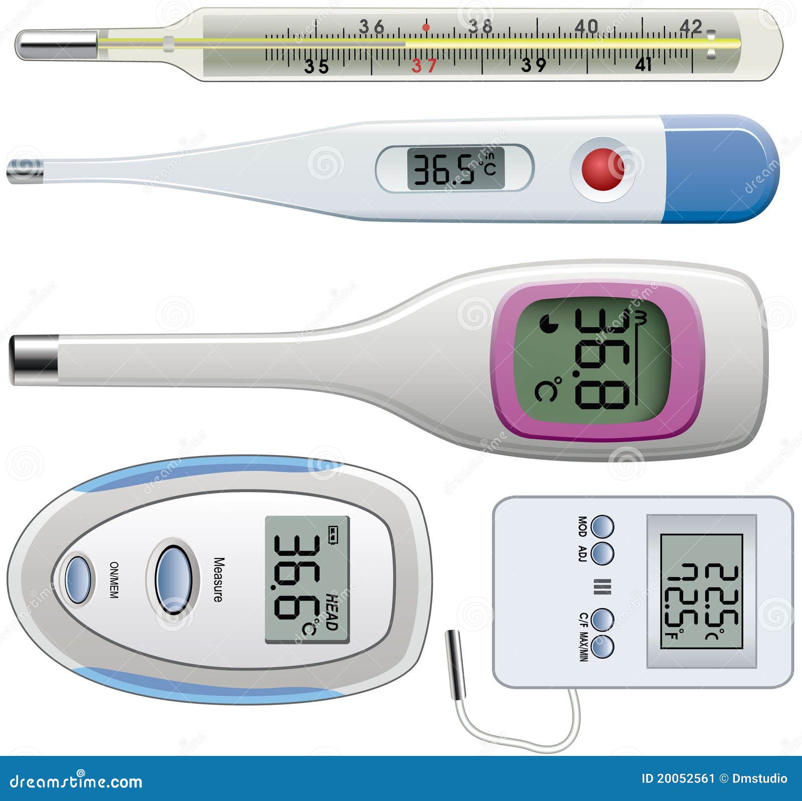 Verdienen scannen Gloed Thermometers Van Verschillende Types Vector Illustratie - Illustration of  voorwerp, knoop: 20052561