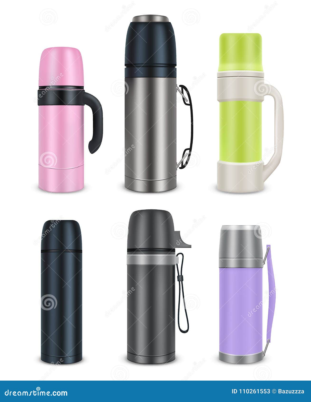 Download Thermos Mock-up Set, Vector Realistic Illustration Stock Vector - Illustration of office, model ...