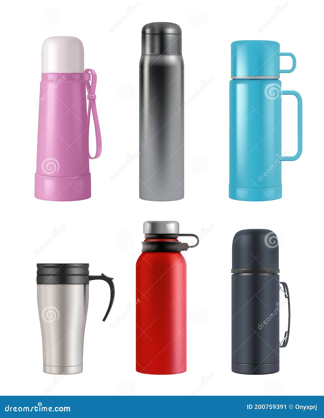 Download Thermos Mockup. Realistic Cup Round Containers Vacuum Flask For Liquid Products Vector 3d Set ...