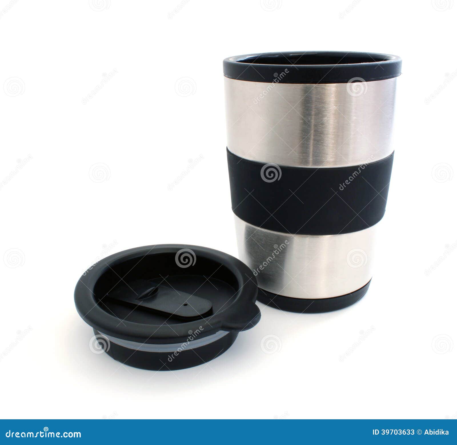 Thermos mug and lid stock image. Image of drink, black 39703633