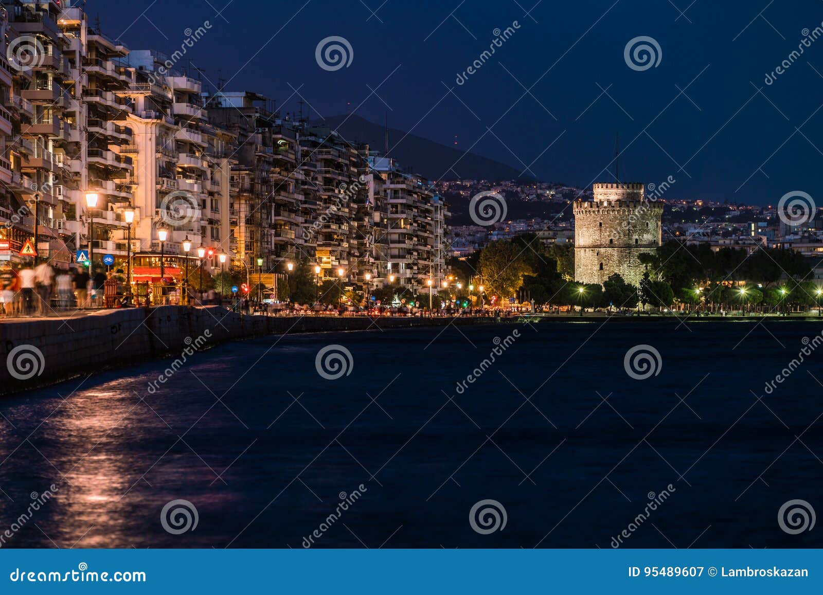thessaloniki white tower by night