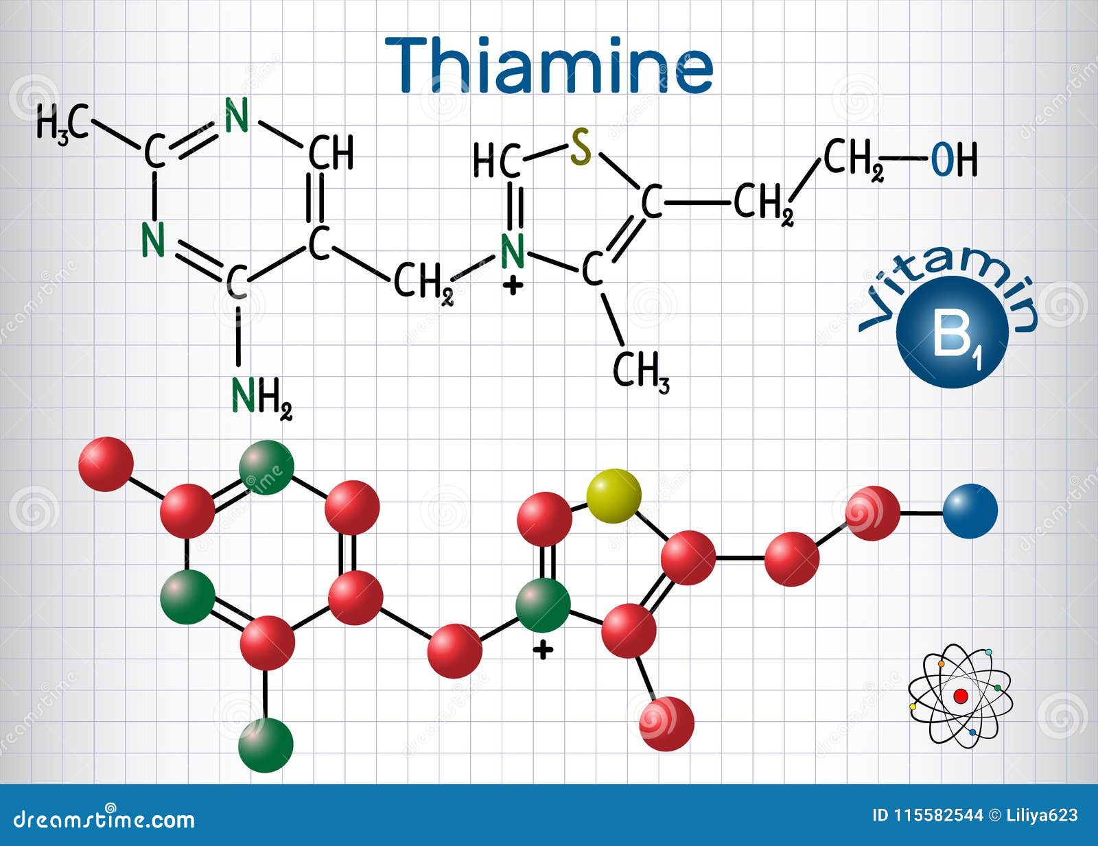 Onverenigbaar Boekwinkel bevestig alstublieft Thiamine Thiamin or Vitamin B1 , Found in Food, Used As a Diet Stock Vector  - Illustration of chemistry, structural: 115582544