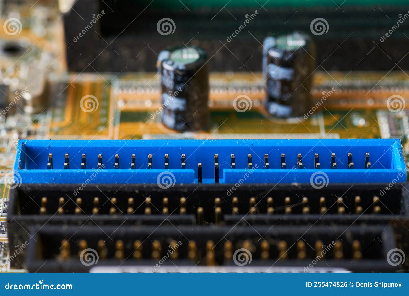 Old Motherboard Covered in Dust and Dirt. Closeup. Stock Photo Image