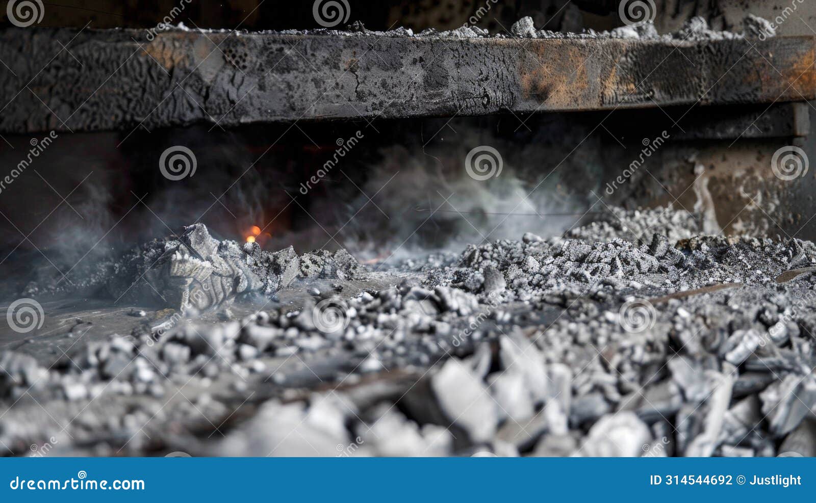 thick layers of ash line the bottom of the incineration chambers a byproduct of the burning process
