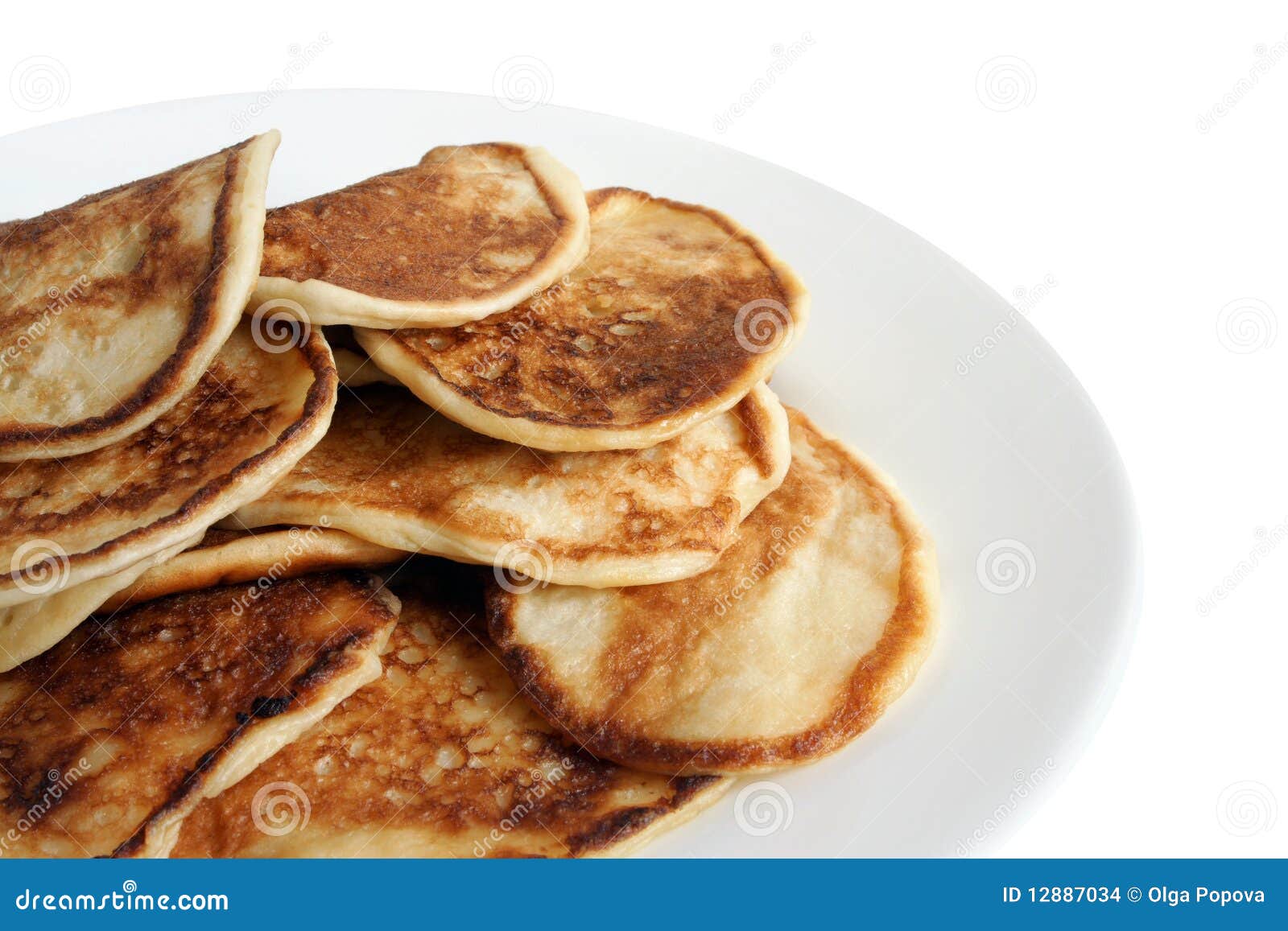 Thick pancakes on plate stock photo. Image of flour, closeup 12887034