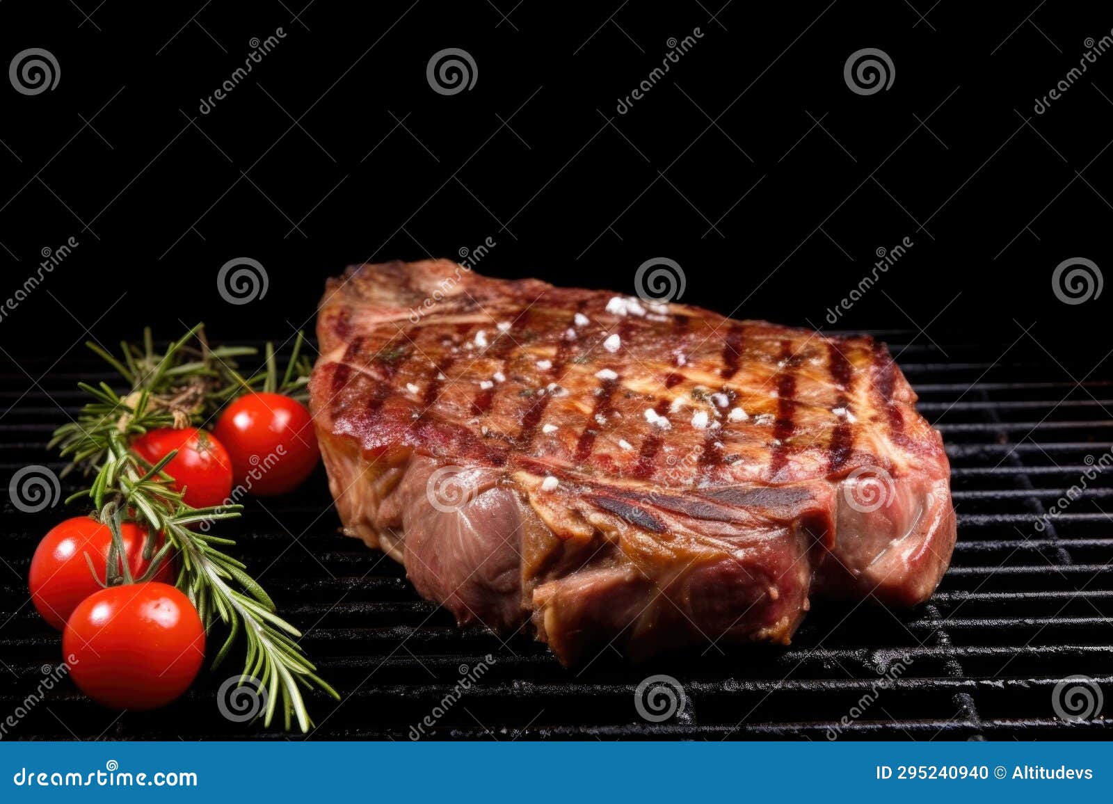 A Thick Ribeye Steak with Grill Marks on a Black Background Stock Photo