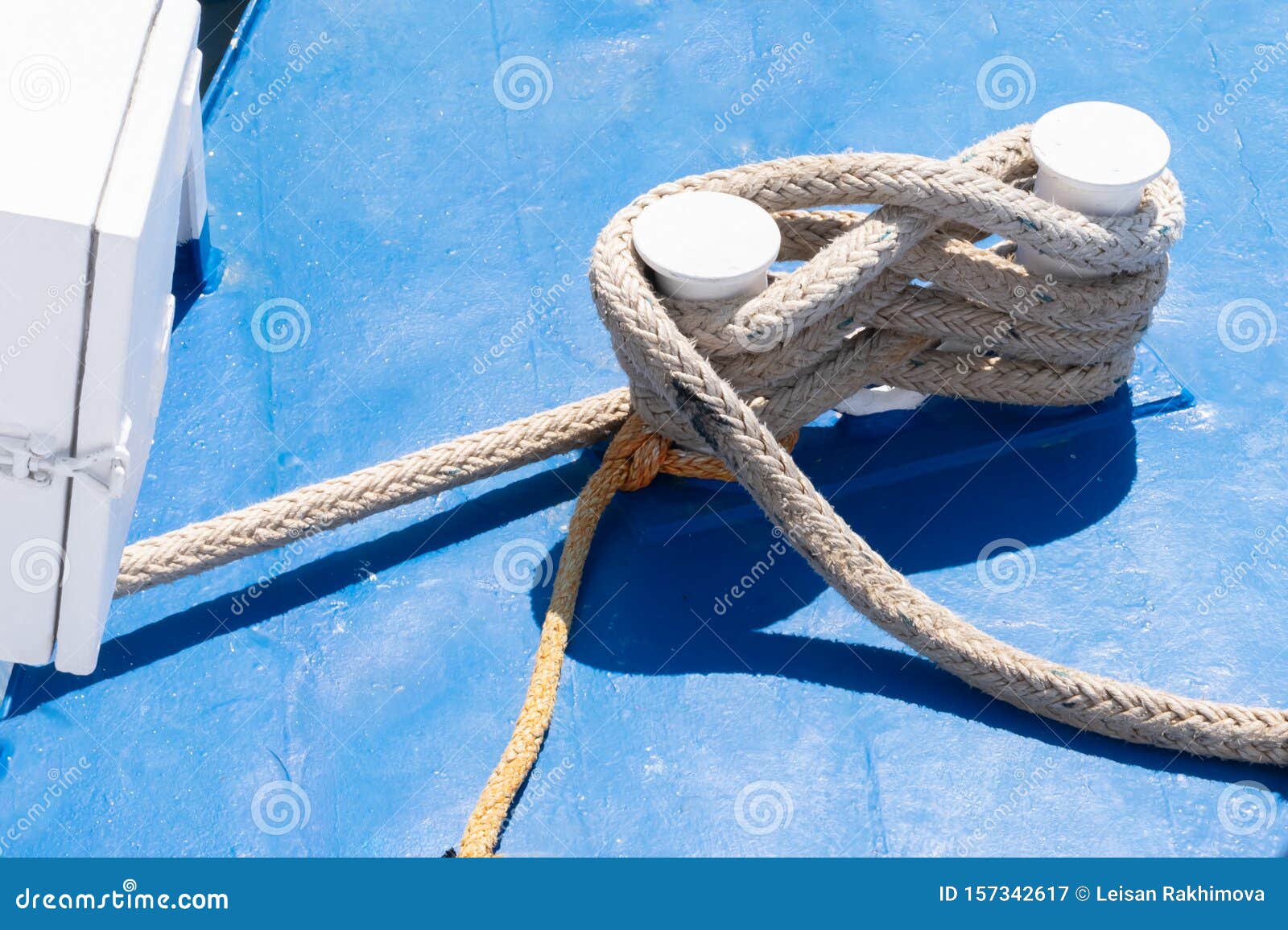 Thick Rope on the Ship is Coiling on Two Bitts Stock Image - Image of pier,  harbor: 157342617