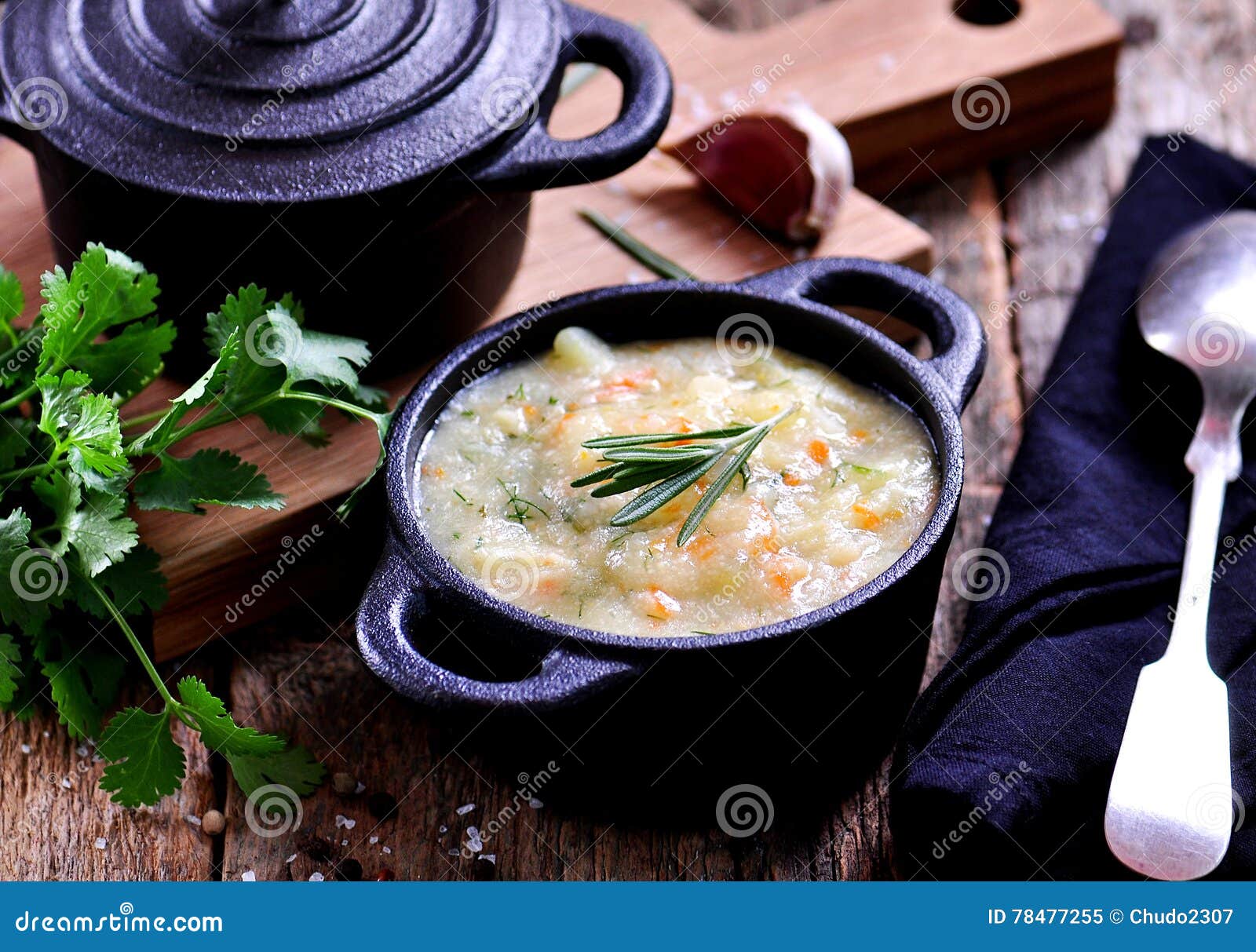 Thick Soup of Corn Grits with Potatoes, Carrots, Garlic, Dill and Coriander Stock Image Image