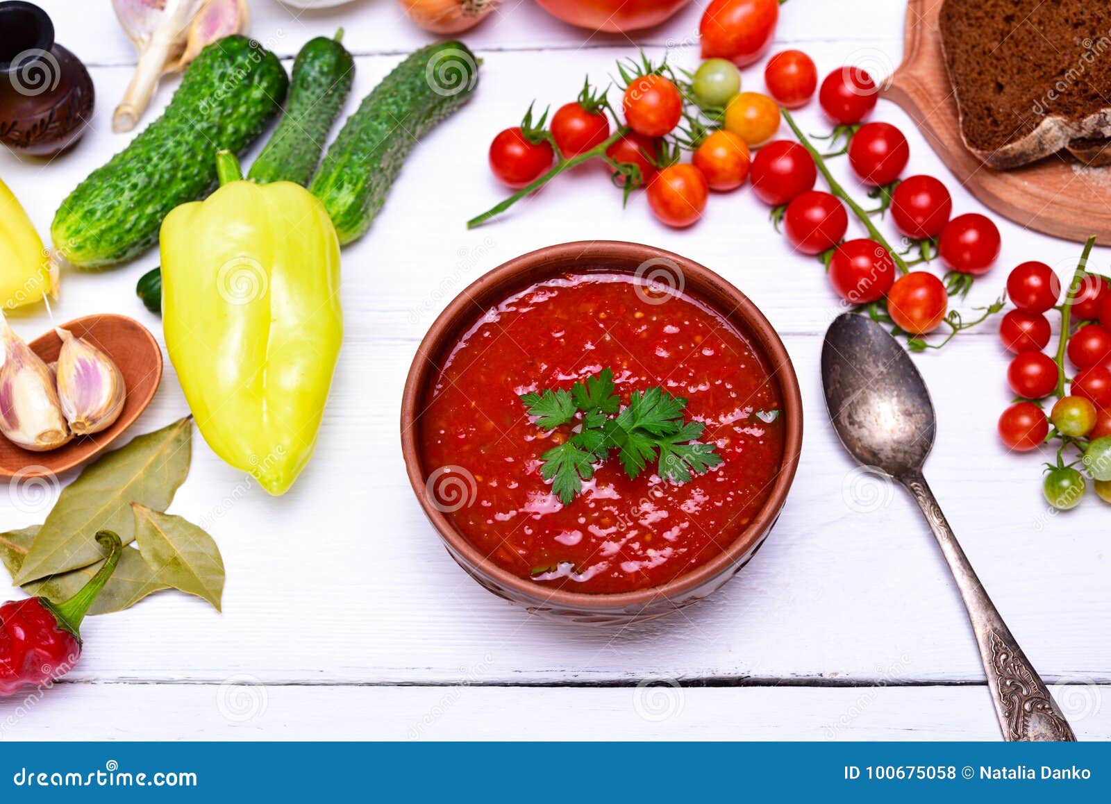 Thick Soup of Tomato and Vegetables Gazpacho Stock Photo - Image of ...