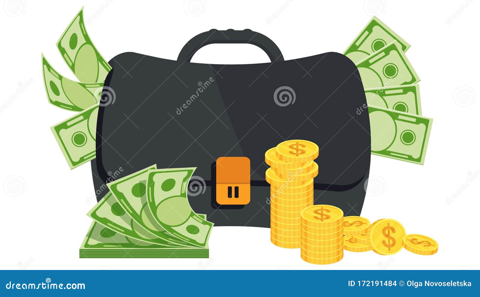 thick swollen male black briefcase with money.