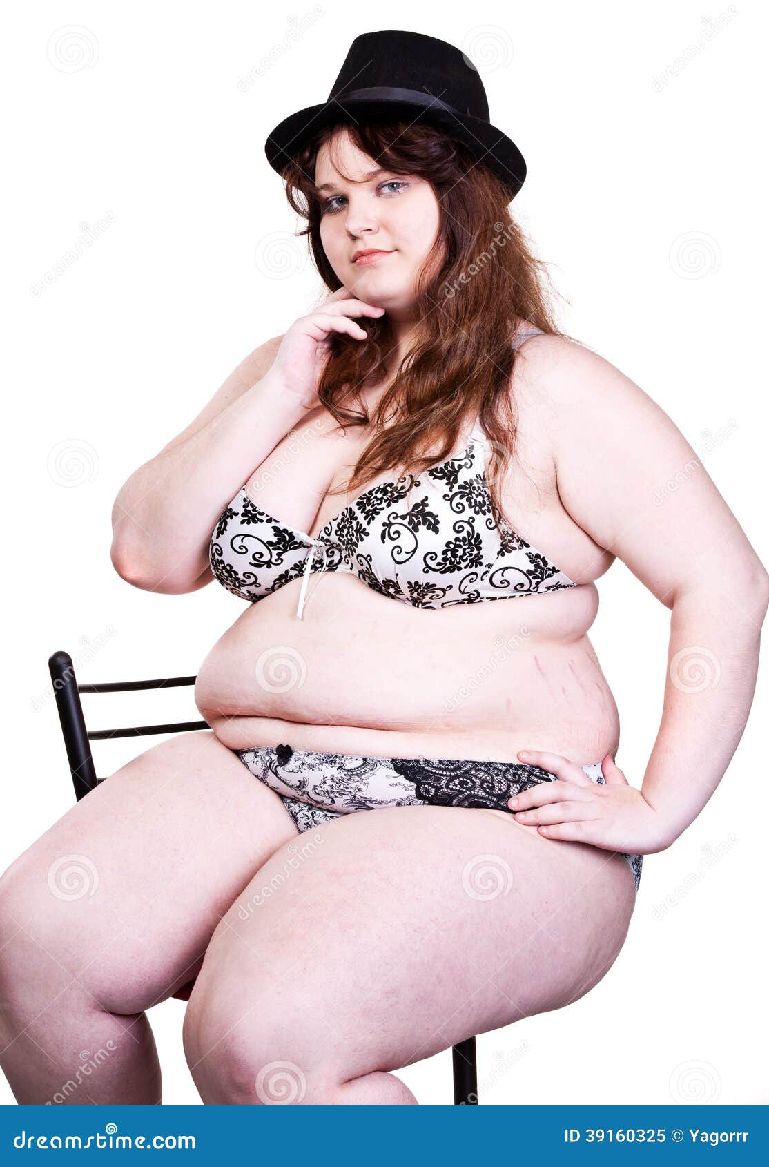 Thick Young Girl Sitting on Stule. Stock Image - Image of harmful