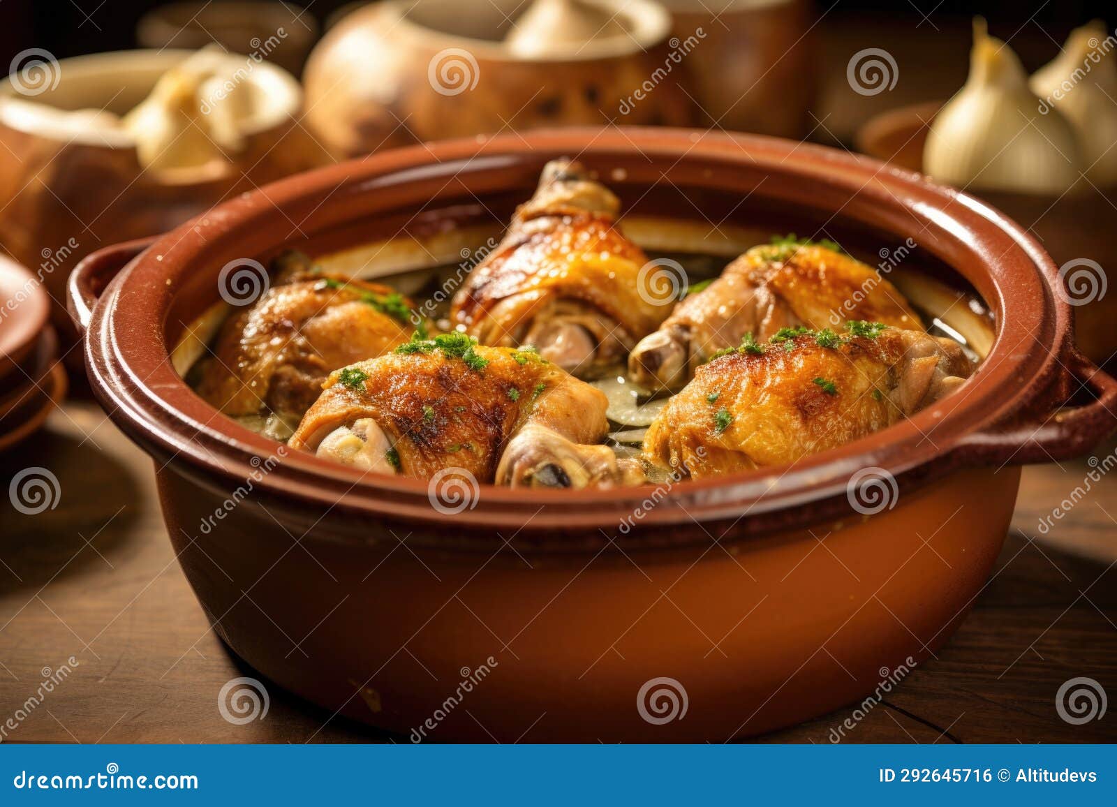 Thickly Cooked Chicken Thighs Inside a Clay Pot Stock Photo Image of