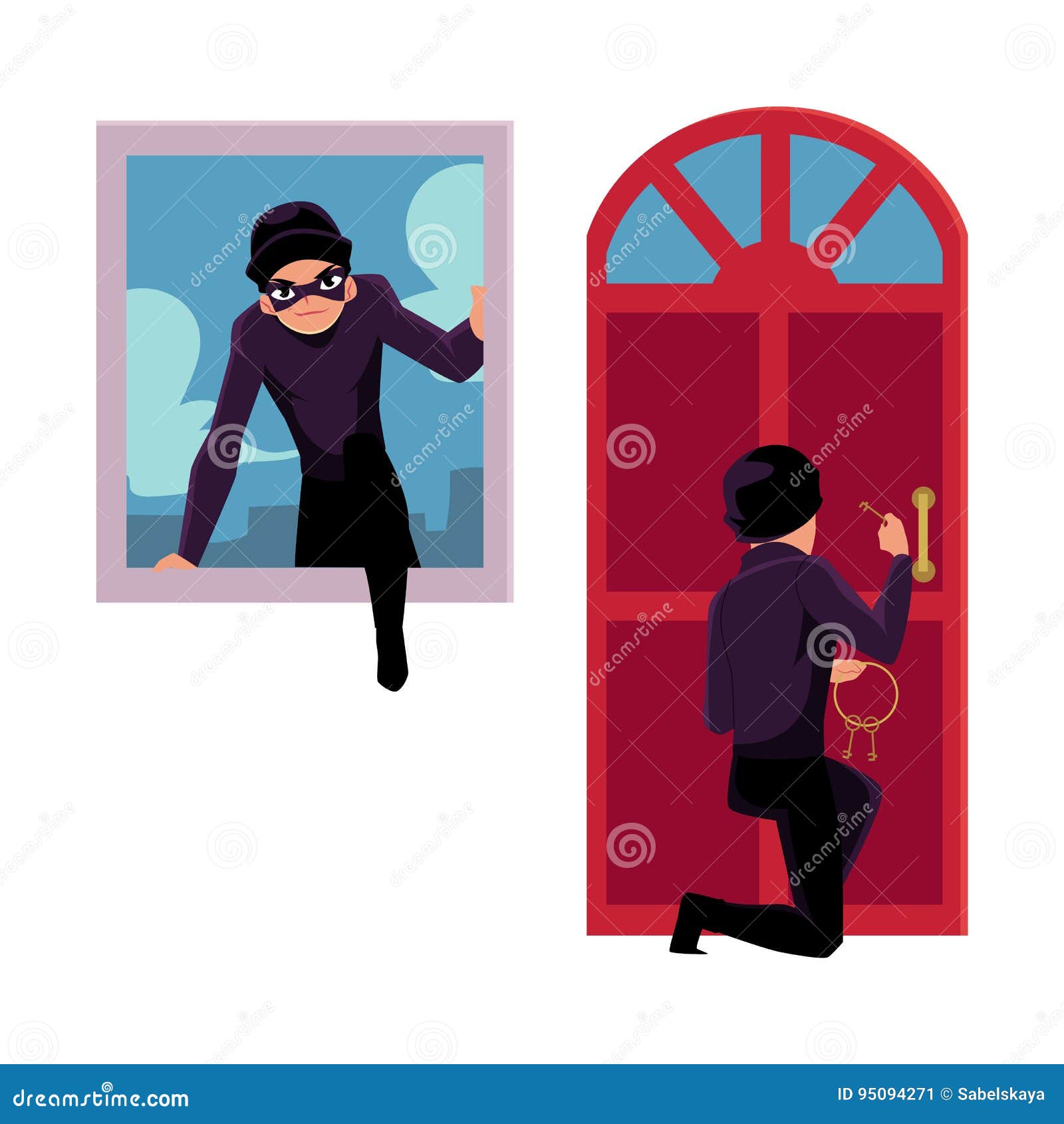Thief Burglar Breaking In House Through Front Door And Window Stock Vector Illustration Of Climb Knee Thief Burglar Breaking In House Through Front Door And Window Stock Vector Illustration Of Climb Knee