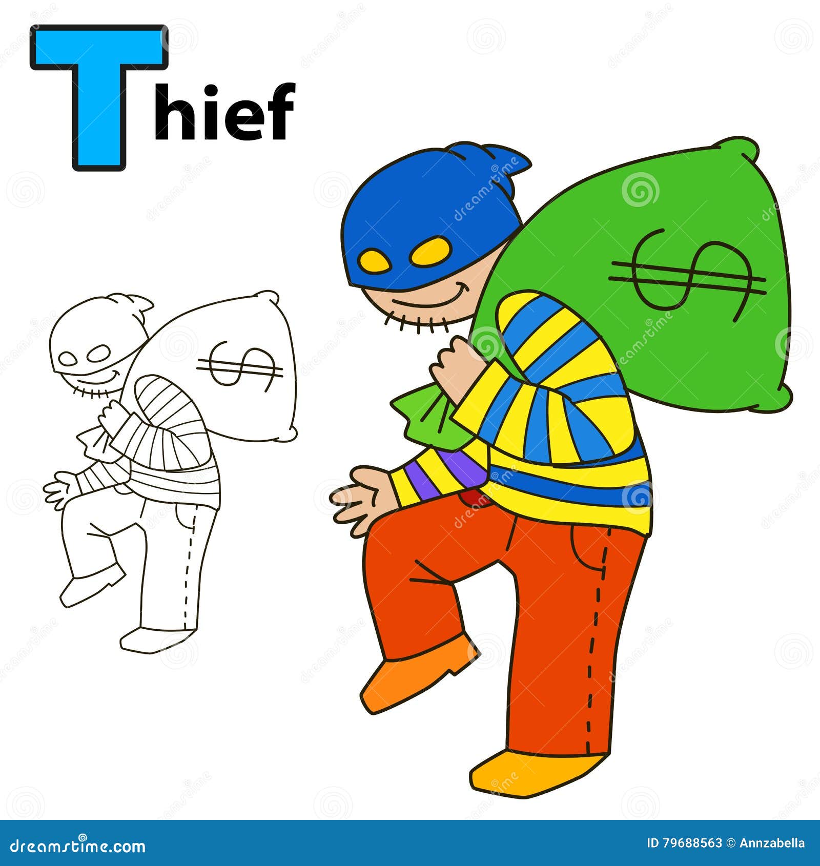 Thief. Coloring book page stock vector. Illustration of clipart - 79688563