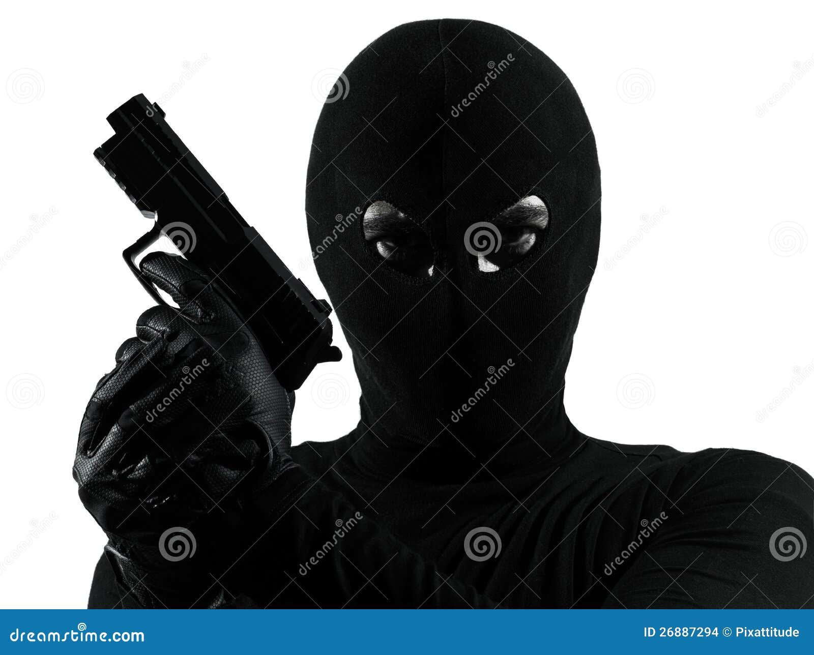 thief criminal terrorist holding gun portrait