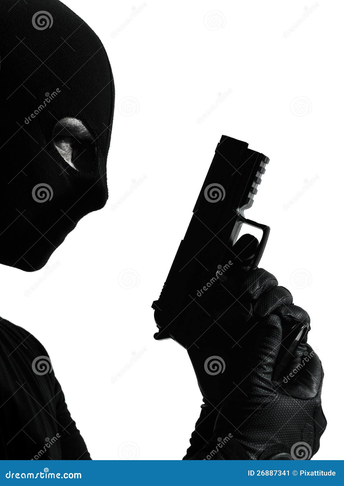 thief criminal terrorist holding gun portrait