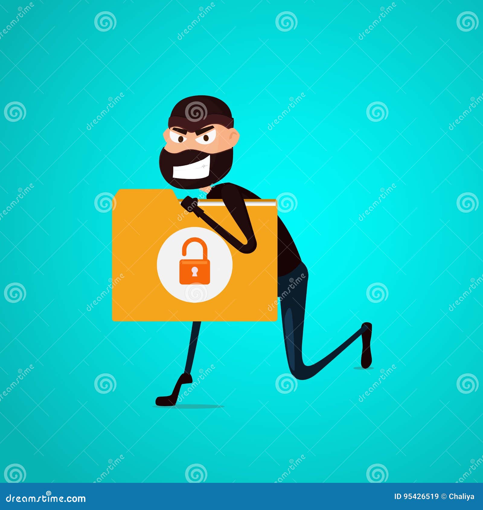 thief. hacker stealing confidential data document folder from computer useful for anti phishing and internet viruses campaigns.