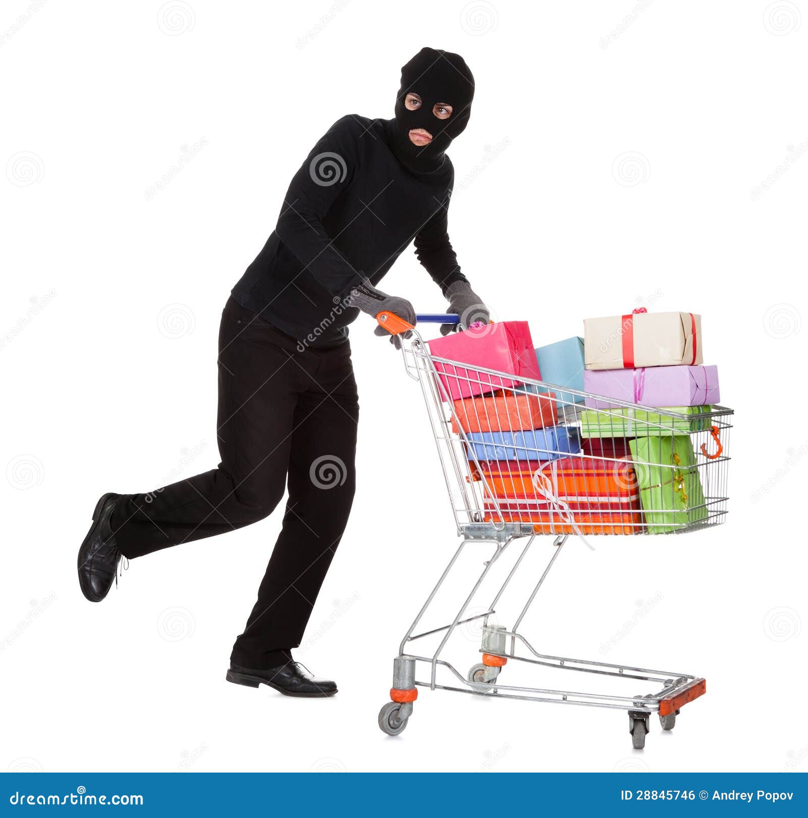 Thief Pushing A Trolley Of Gifts Stock Photo - Image: 28845746