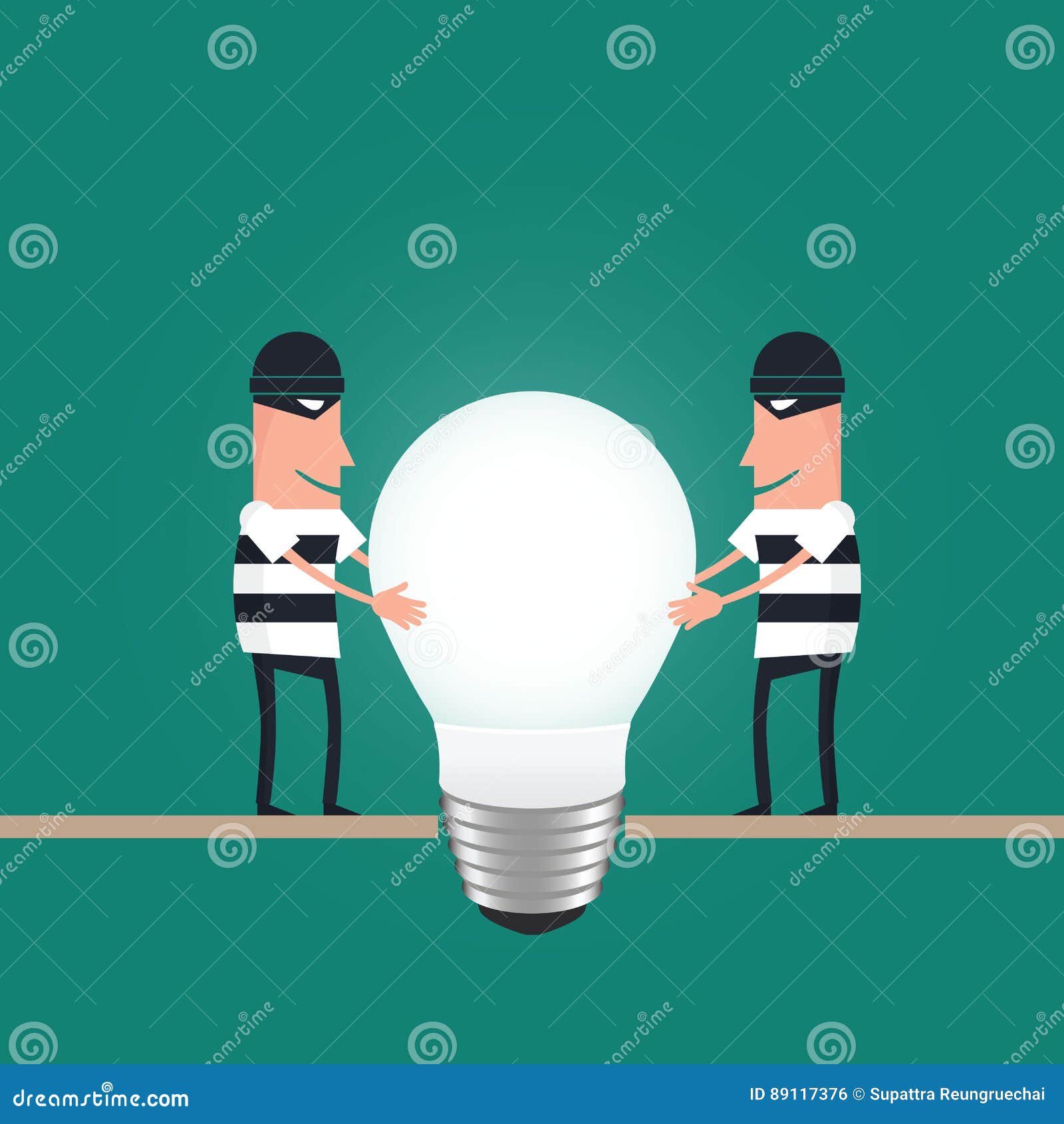 Thieves Stealing Idea, Represent with Lightbulb. Stock Vector