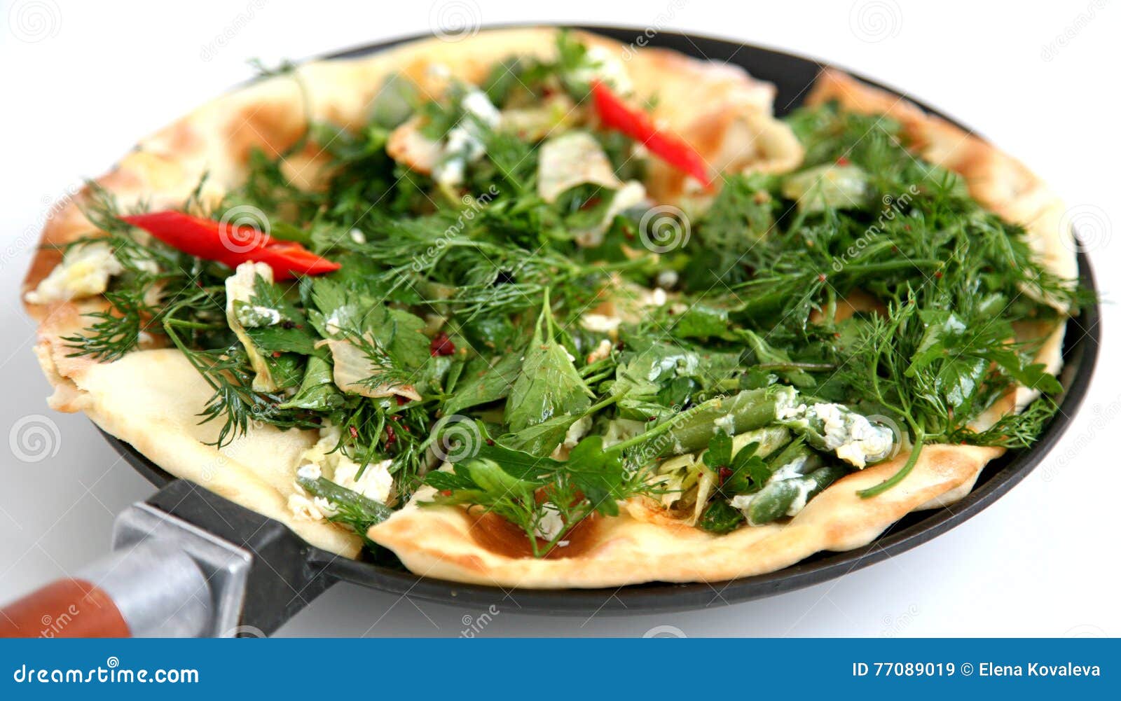 Thin Armenian Pita Bread with Cheese, Pepper and Herbs Stock Image