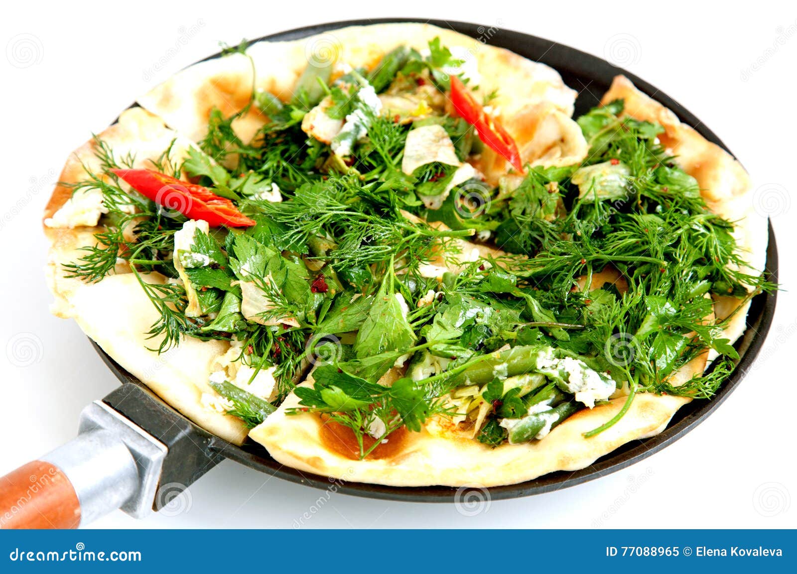 Thin Armenian Pita Bread with Cheese, Pepper and Herbs Stock Image