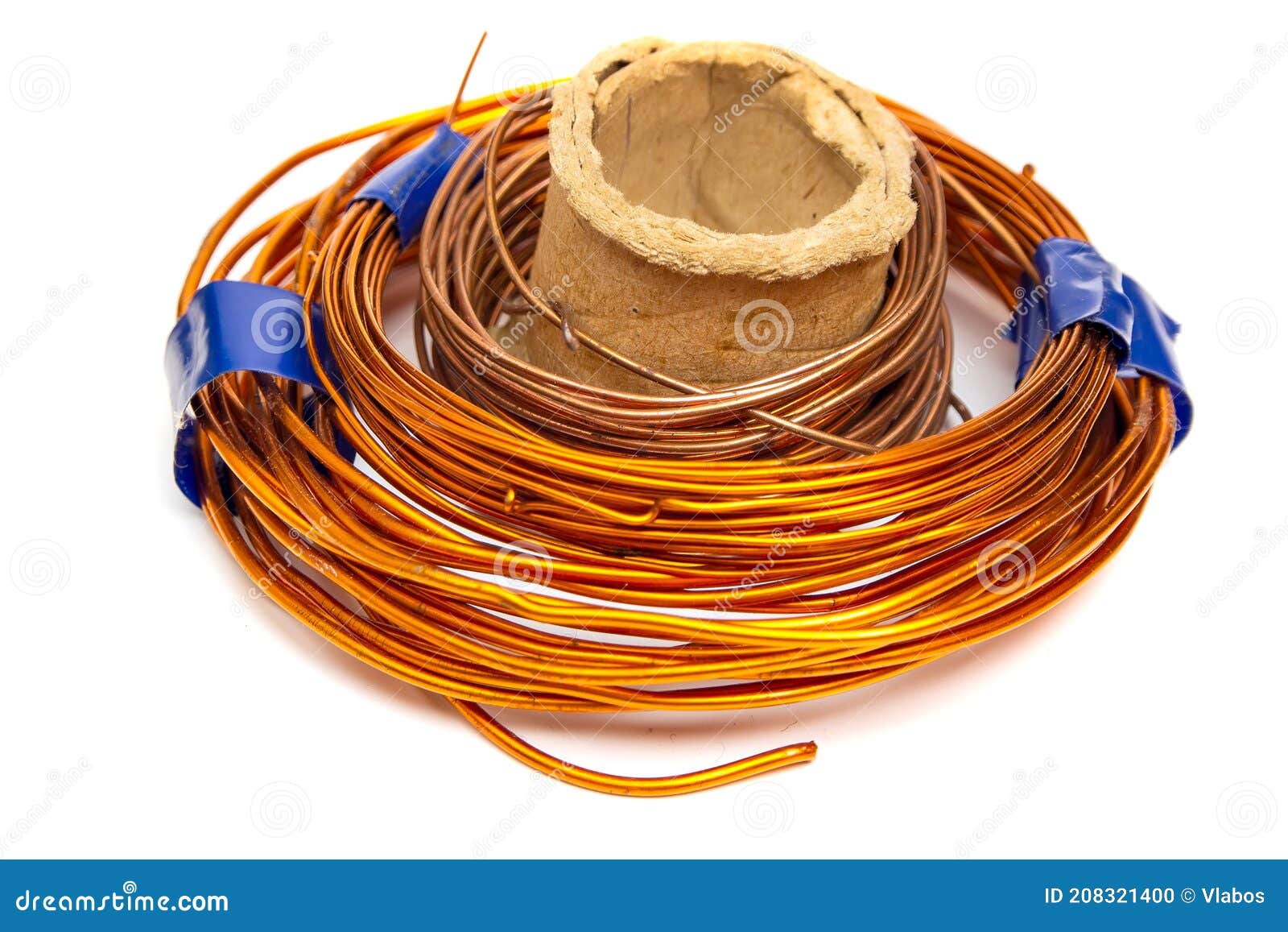 Thin Bright Copper Electrical Wire Isolated on a White Background