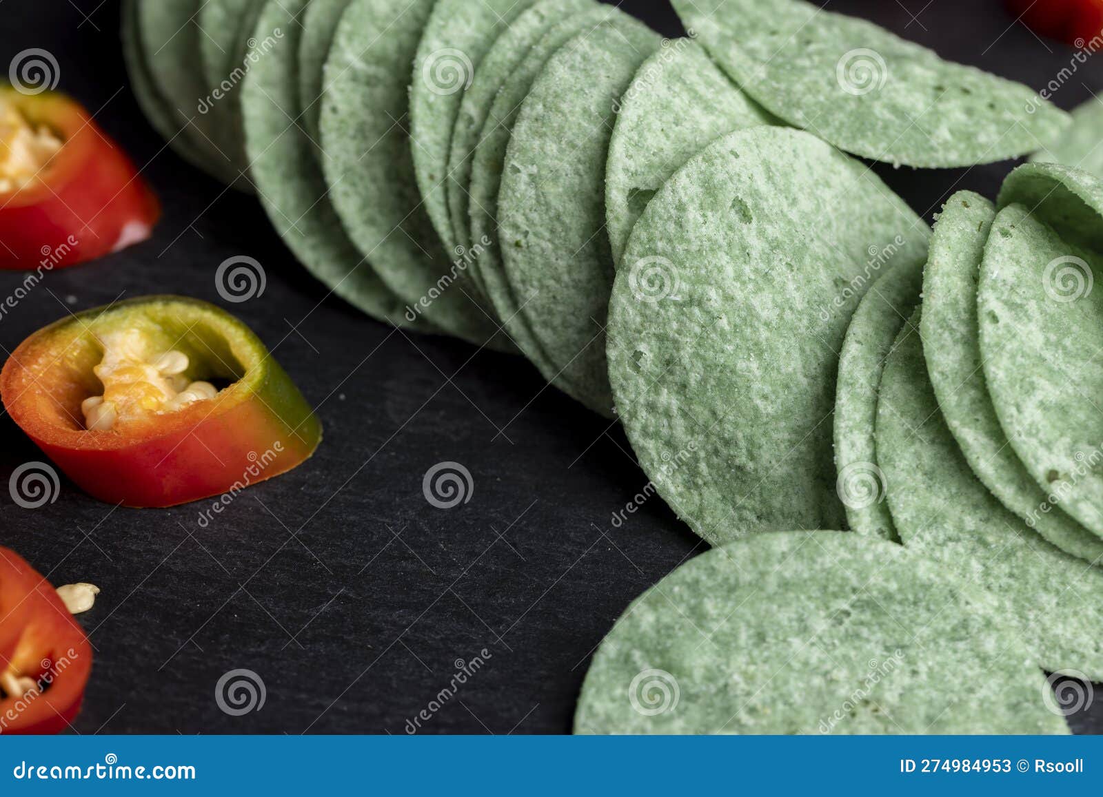 Thin and Delicious Green Potato Chips Stock Image Image of salt, fast