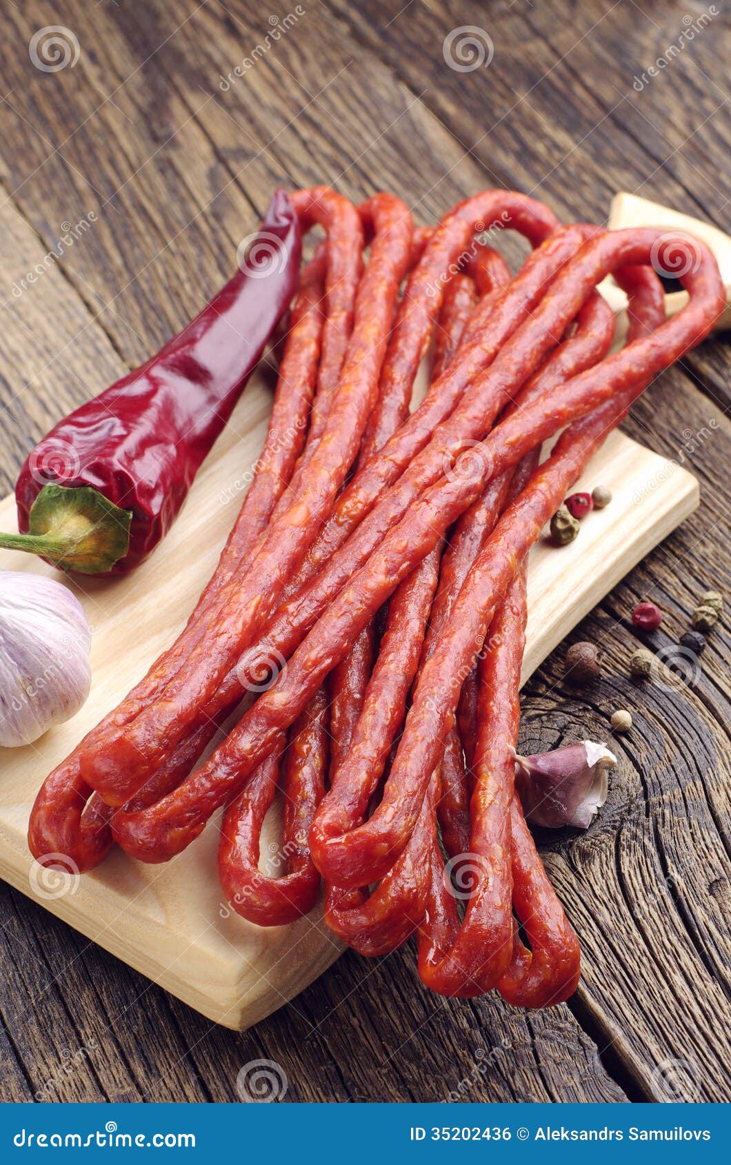 Thin dried sausages stock photo. Image of appetizer, lunch 35202436