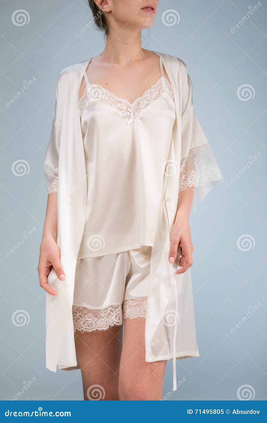 Thin Girl in a Blue Silk Robe Stock Image Image of erotic, home 71495805