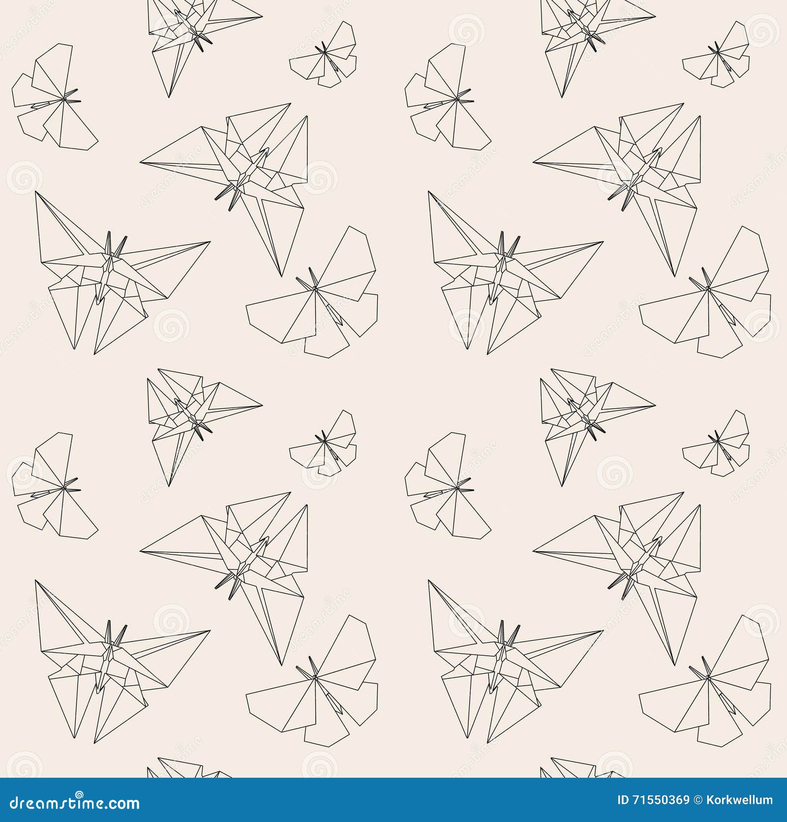 thin line butterfly. paper origami style.  seamless pattern. origami to make.