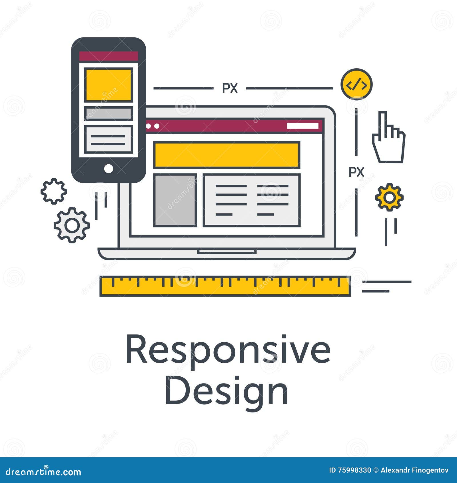thin line flat  concept banner for web development. responsive  icon. responsive website grid on laptop and