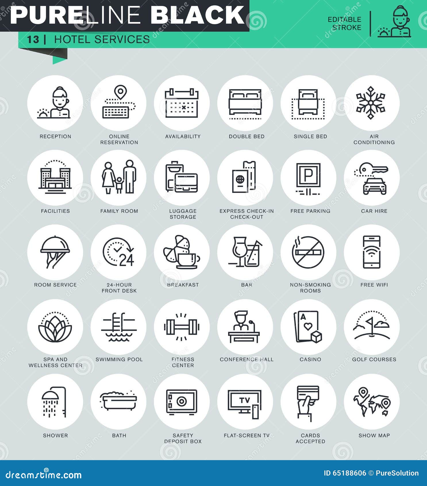 thin line icons set of hotel services and facilities