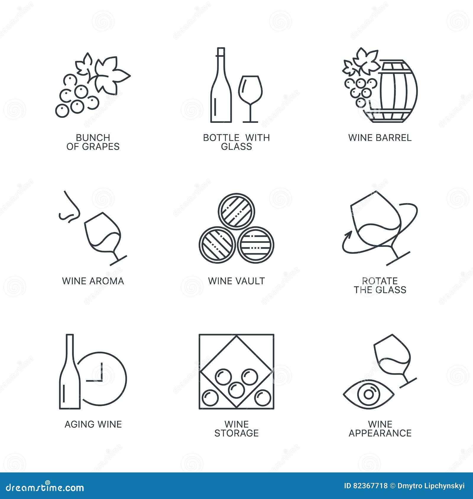 Thin line wine icons set stock vector. Illustration of wine - 82367718