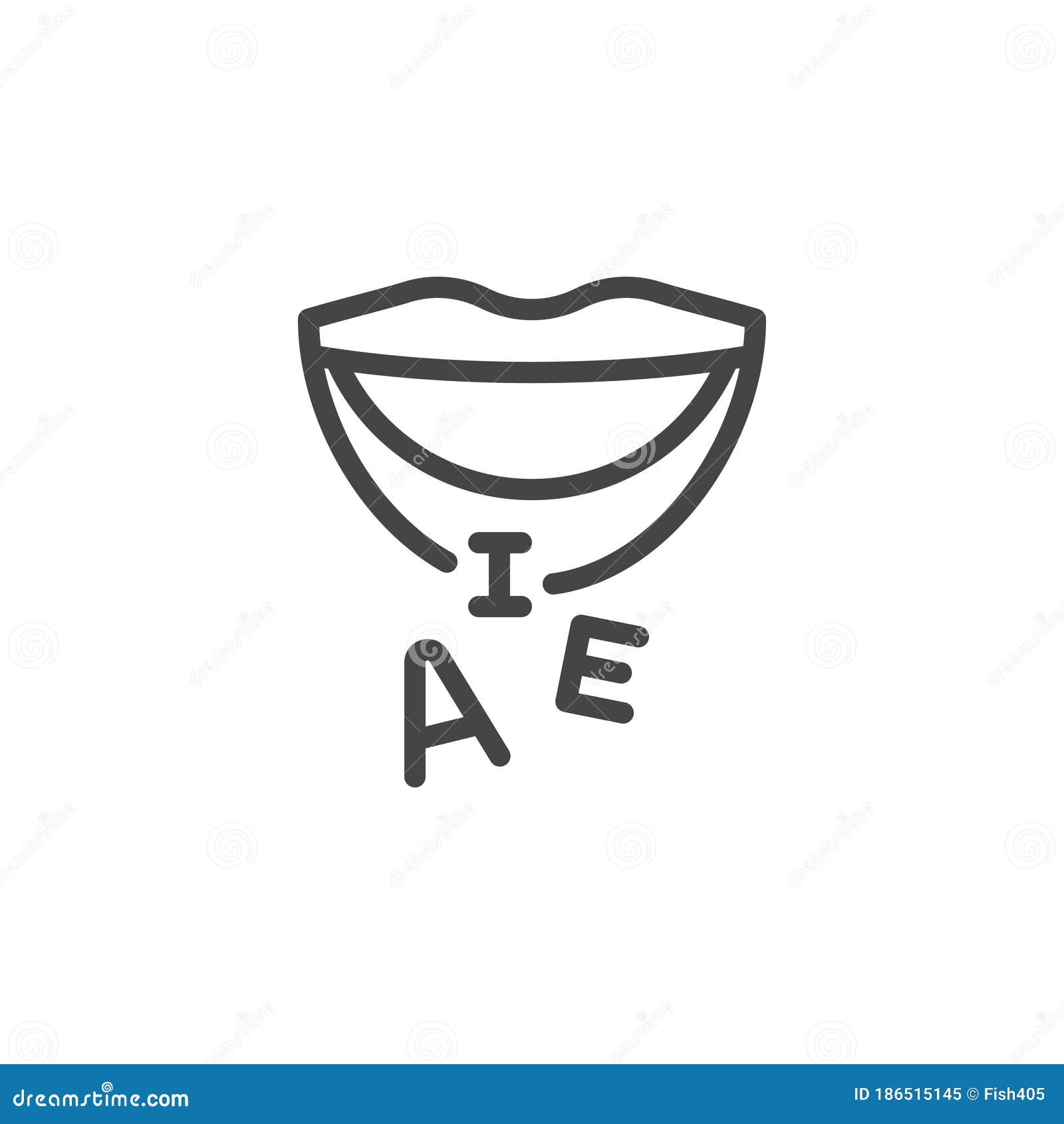 thin outline mouth and letters icon. such line sign as articulation, speech therapy, talk or speak.  computer