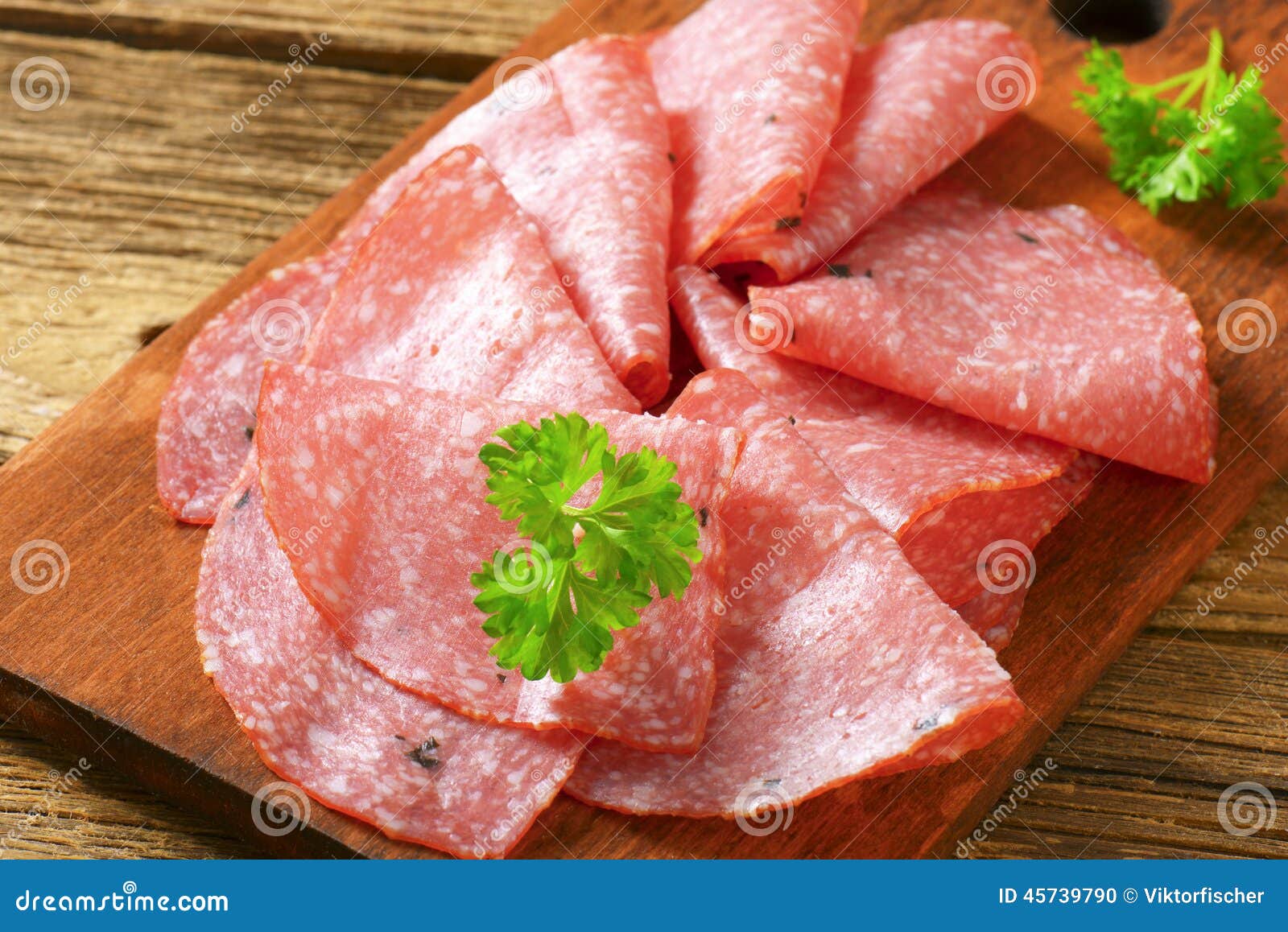 Thin salami slices stock photo. Image of food, sausage 45739790