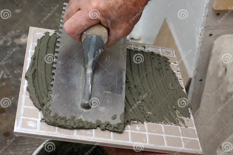 Thin Set Mortar Spread on Tile Stock Photo Image of tool, thinset