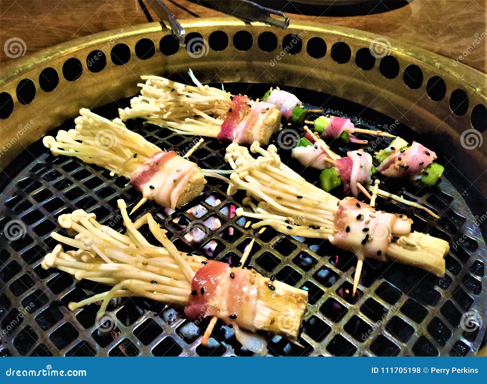 Bacon Wrapped Enoki Mushroom Appetizer Stock Photo Image of grilling