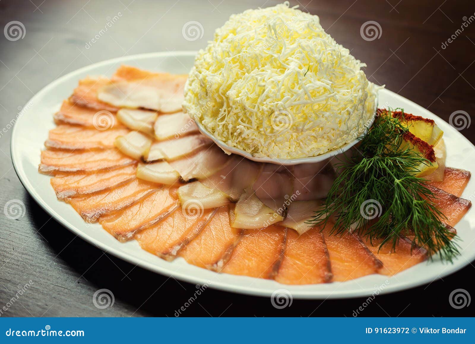 Thin Sliced Salmon Sashimi Served ,sliced Salted Fish on a Plate Stock