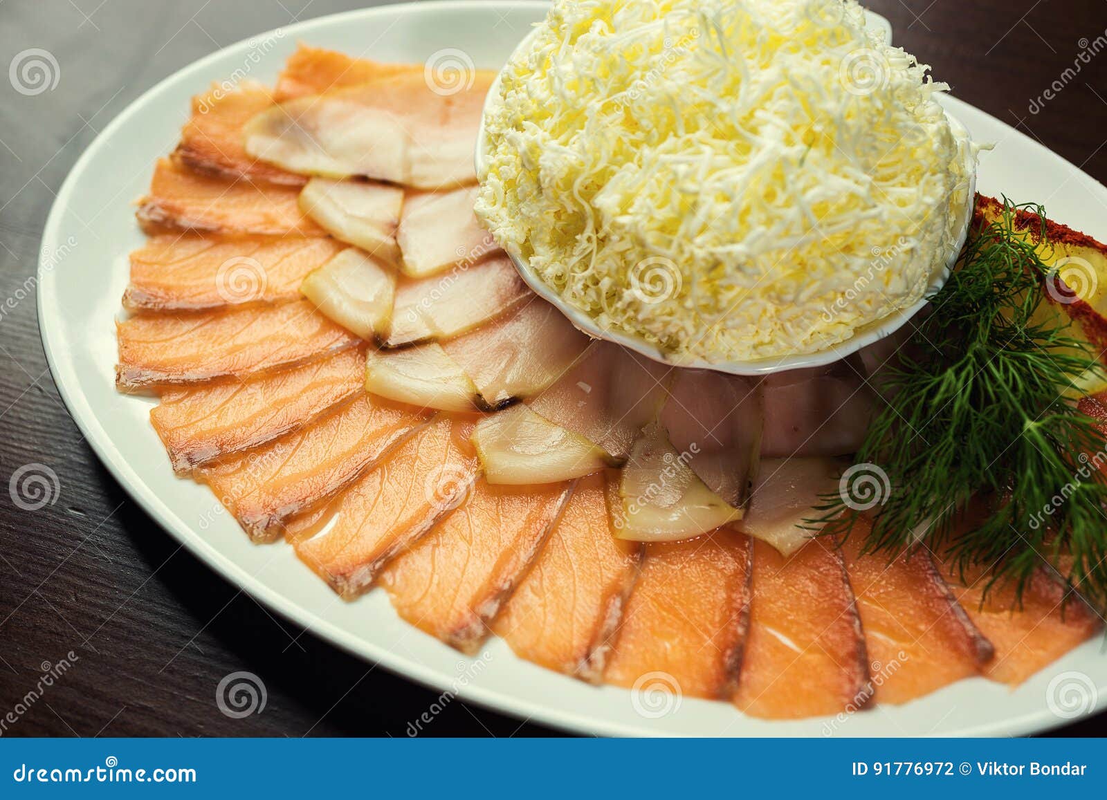 Thin Sliced Salmon Sashimi Served ,sliced Salted Fish on a Plate Stock